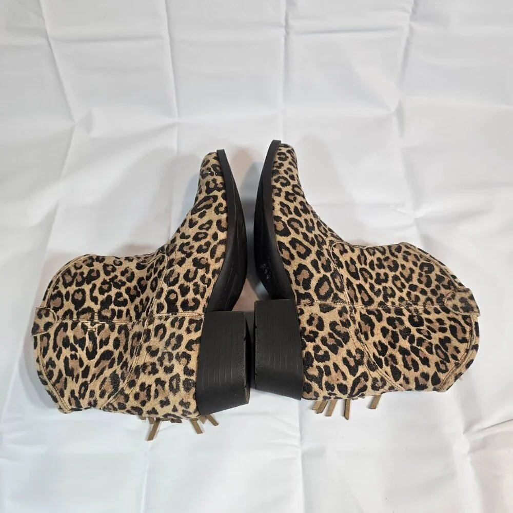 Ariat Duchess Western Bootie Women Size 4 Leopard Print Fringe Ankle Pull On